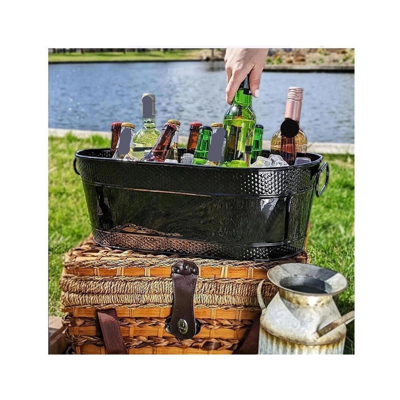 Cubo de Hielo Metal con Asas Transporte, contenedor Enfriador Bebidas for Vino, champán, cócteles, Bar y Uso doméstico
