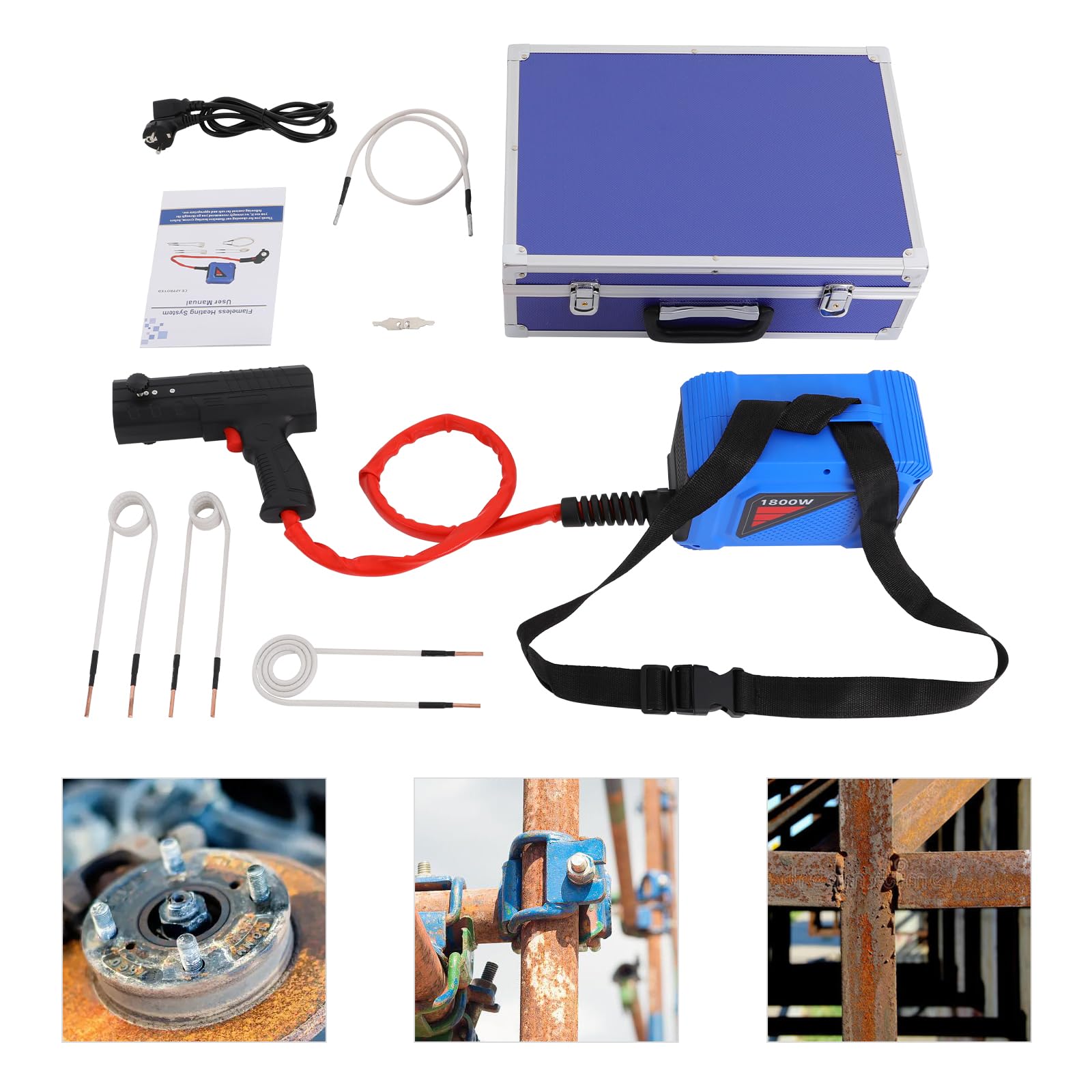 1.8KW Hand Induktionsheizgerät, Magnet-Induction Heater, 220V, EU-Stecker, tragbar, für rostige Schrauben, Achsen, Lager, schnelles Erhitzen, Werkzeug Set, Blau/Schwarz