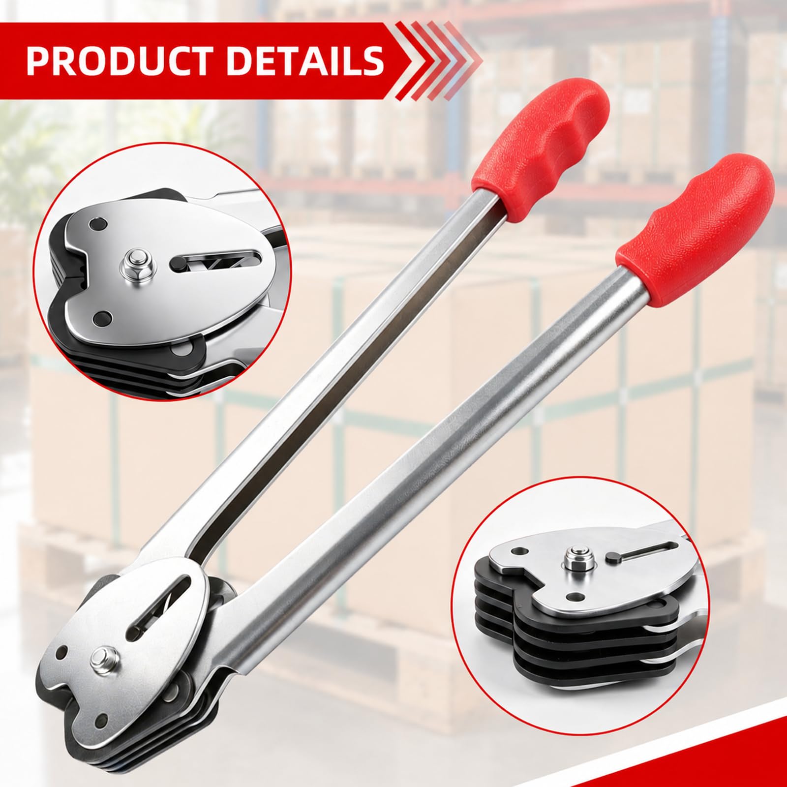 Set di reggiatura manuale con nastro in PET da 100 m, 100 clip, 20 paraspigoli, guanti, tenditori, per imballaggi in plastica PP/PET da 12-19 mm