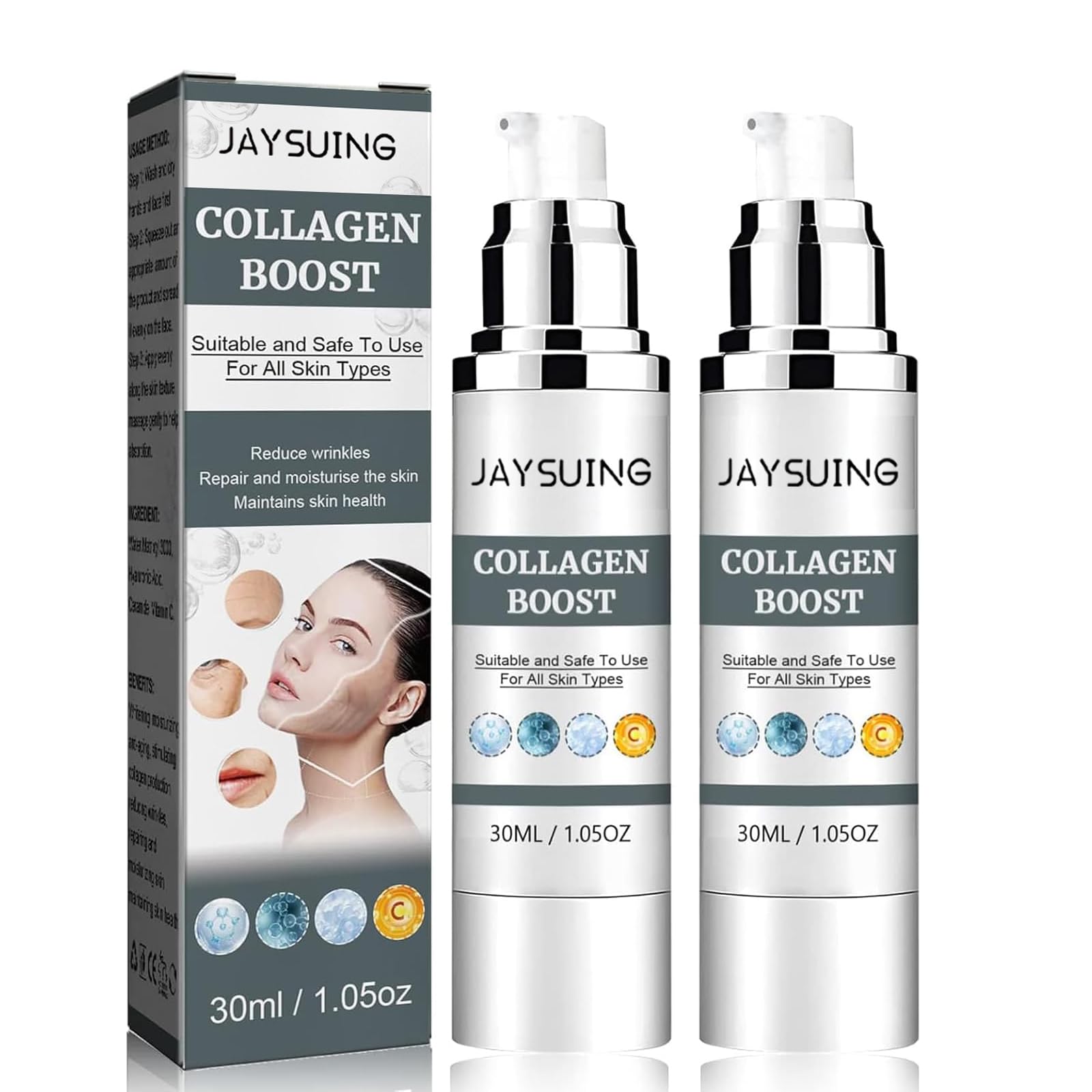 collagen serum for face, collagen boost anti-aging serum, JAYSUING Hyaluronic acid Face serum, Anti Aging Face Cream Skincare For Face Serum To Boost Collagen Skin Care small gifts for women 2PCS