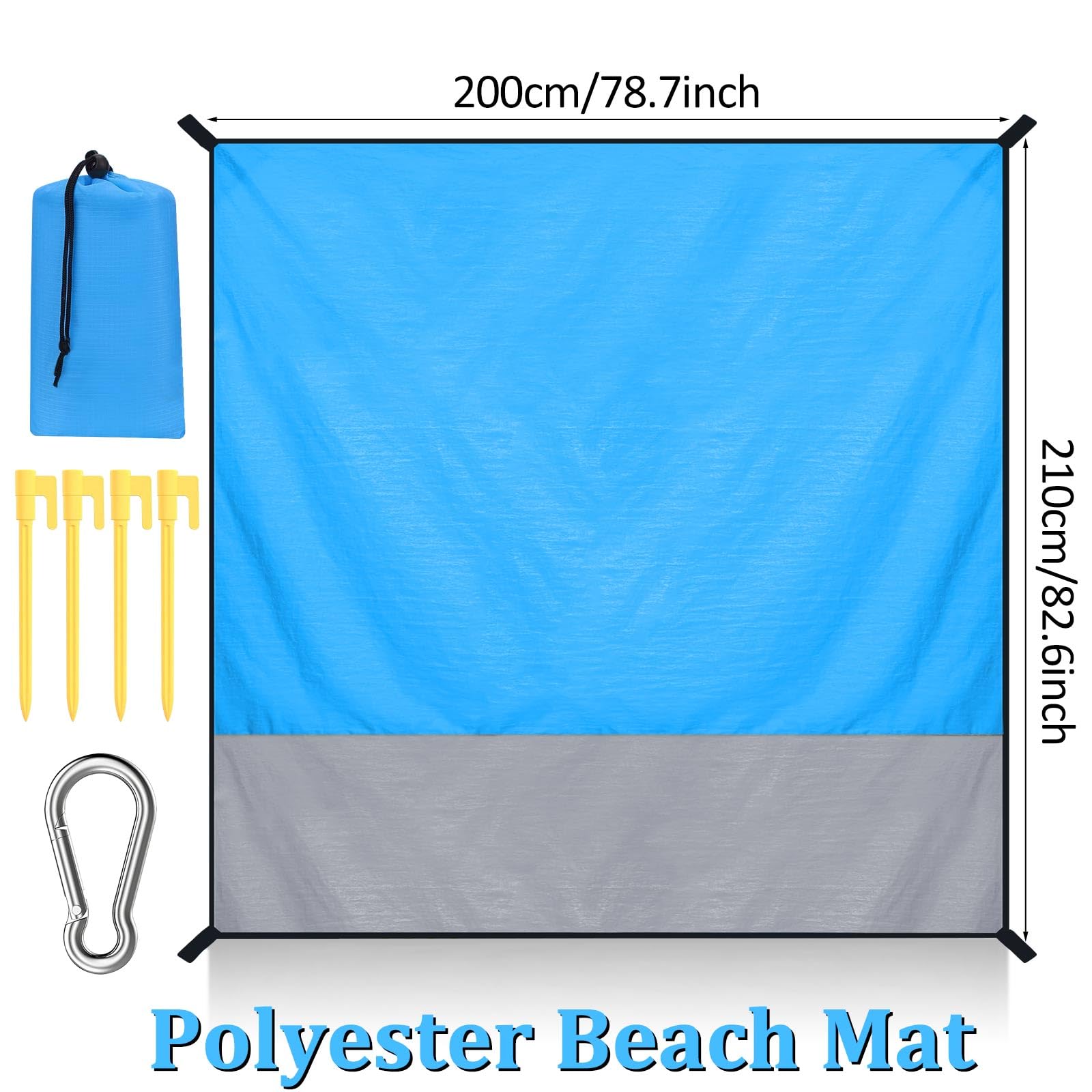 Tappetino Spiaggia Antisabbia Poliestere Pieghevole 200x210 cm con Chiodi e Tasca