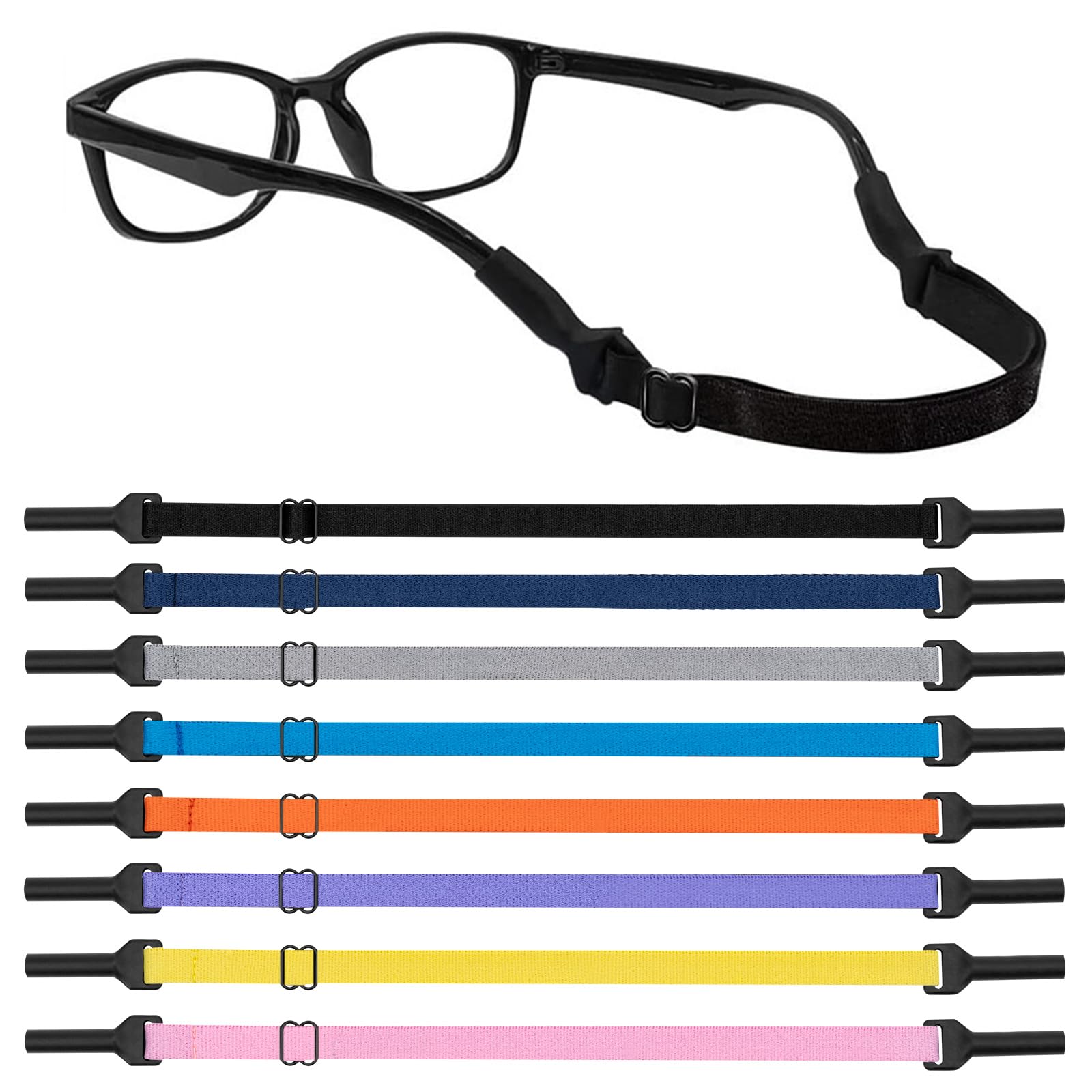 Fantasyon 8 Piezas Cordón Elástico Ajustable Para Gafas, Cordon de Retención Antideslizante, Correas Gafas de sol, Ajustables para Gafas Deportivas, Cordones para Gafas Para Mujer Hombre Niños, 8 Colores