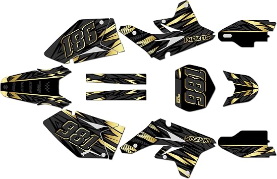 Graphics Kit for Suzuki RMZ250 2007-2009 Twitch Series Gold 9 Mil - Easy Go - Dirt Pit Bike Motorcycle Stickers, Dirtbike Racing Automotive Decal Motocross Accessories no-Plastics