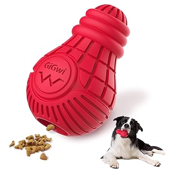 Gigwi Dog Chew Toy Stuffable - Dog Rubber Toy Durable Red Bulb Dispensing Treat Toy - Tough Dog Dental Chews Toy Food Grade Material, Interactive Dog Toy for Medium & Large Dogs Diameter 3 Inches