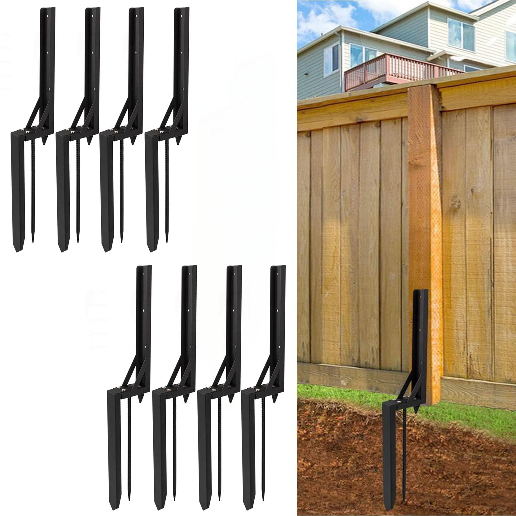 LQSYBHD Fence Post Repair Kit Heavy Duty Fixer Anchor Ground Spike Fence Post Support Stake for Repairing Damaged Fence Gate Posts Sign Posts or Mailbox(Size:8pcs)