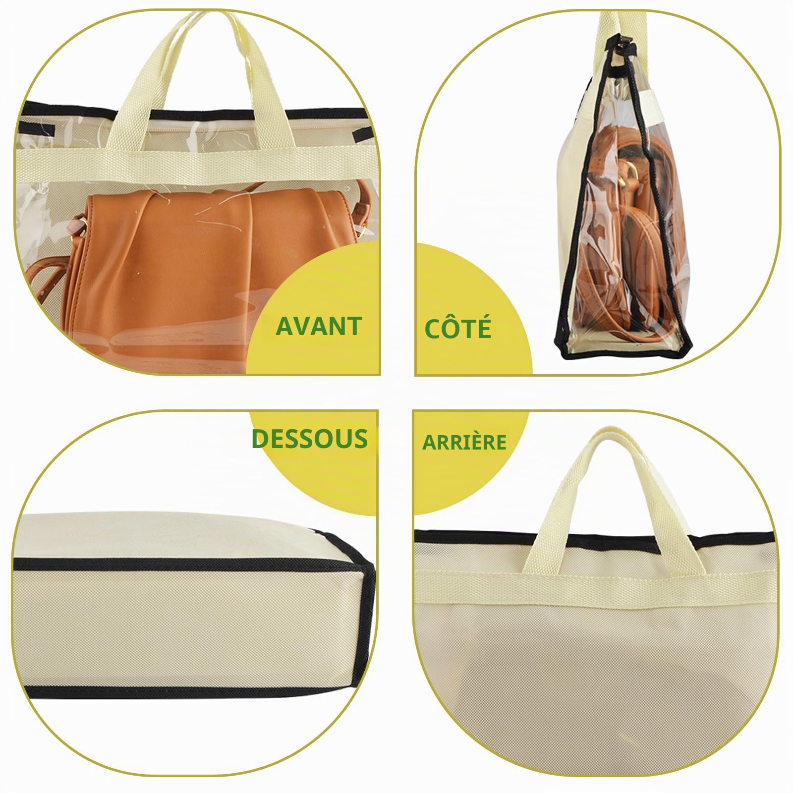Rangement de Sac à Main, Sac de Rangement pour Organisateur de Sac à Main Sac de Rangement Transparent Anti-Poussière pour Sac à Main pour Placard Suspendu avec Fermeture à Glissière(Paquet de 5)