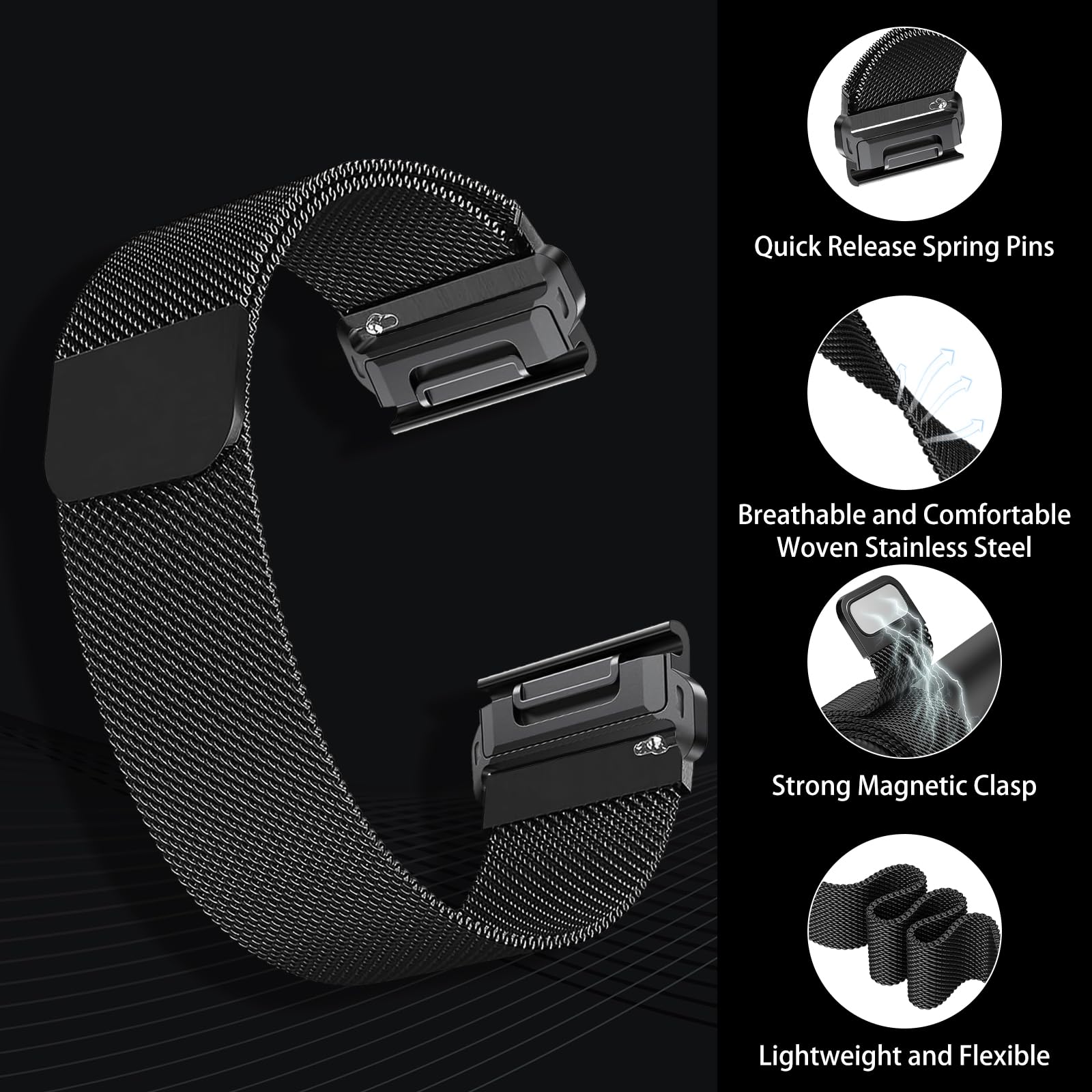 SeNool QuickFit 20mm Metall-Armband Mit Magnetverschluss – Für Garmin Fenix 7S/6S/5S, Descent Mk3S U.a.