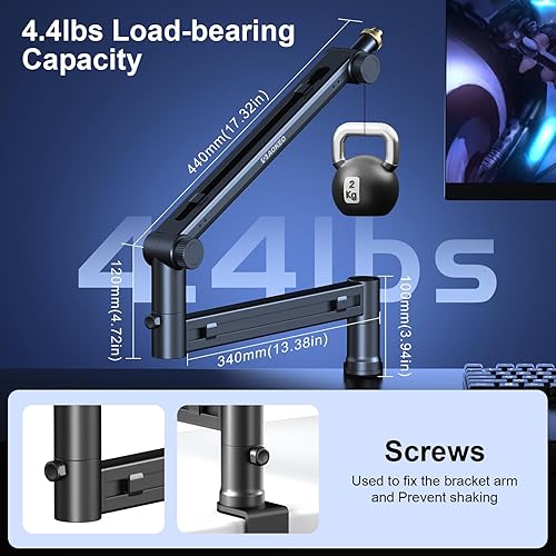 Miniatura 4 de Brazo de micrófono, Aokeo AK-58 escritorio de perfil bajo ajustable, soporte de brazo de micrófono, adecuado para Blue Yeti, Snowball iCE, HyperX