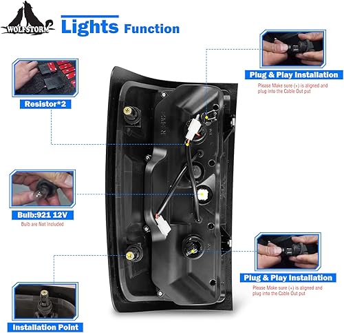 Miniatura 9 de WOLFSTORM Conjunto de luz trasera para Chevy Silverado 1500 2014-2018 y Chevy Silverado 25003500HD 2015-2018, no compatible con Silverado con luz
