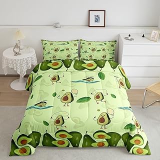 Homewish Teens Avocado Comforter Set Queen Size,Fruit Theme Bedding Set for Kids Boys Girls Bedroom Decoration,Cute Avocado Bed Duvet Insert,Green Theme Comforter with 2 Pillowcases