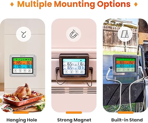 Miniatura 9 de SMARTRO ST54 Termómetro digital de carne de doble sonda para cocinar alimentos, cocina, horno, barbacoa, parrilla con modo temporizador y sondas de