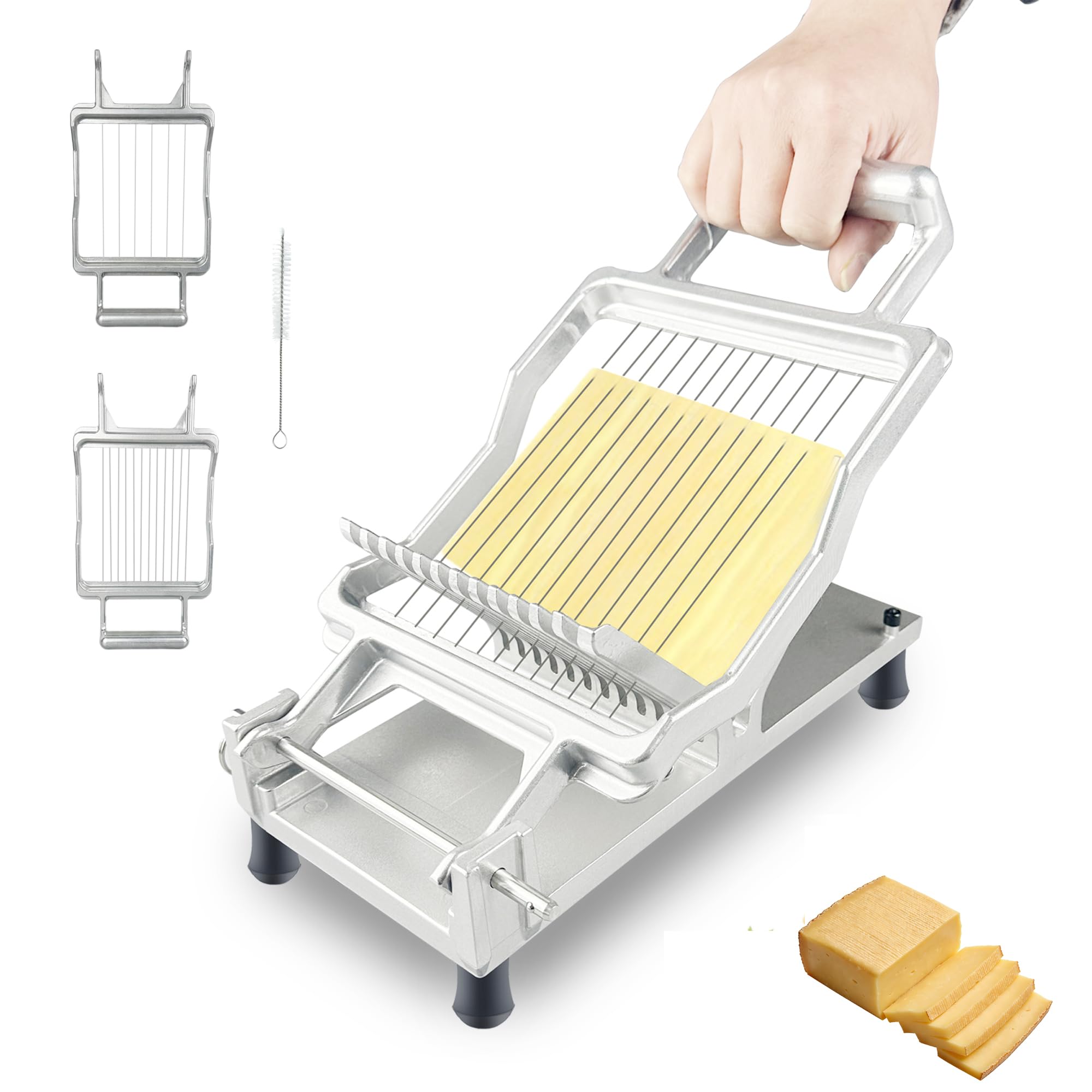 Photo 1 of Commercial Cheese Slicer with 1cm & 2cm Replaceable Blades Stainless Steel Wire Cheese Cutter Aluminum Alloy Body Butter Slicer for Home Restaurant Kitchen Baking Includes Cleaning Brush