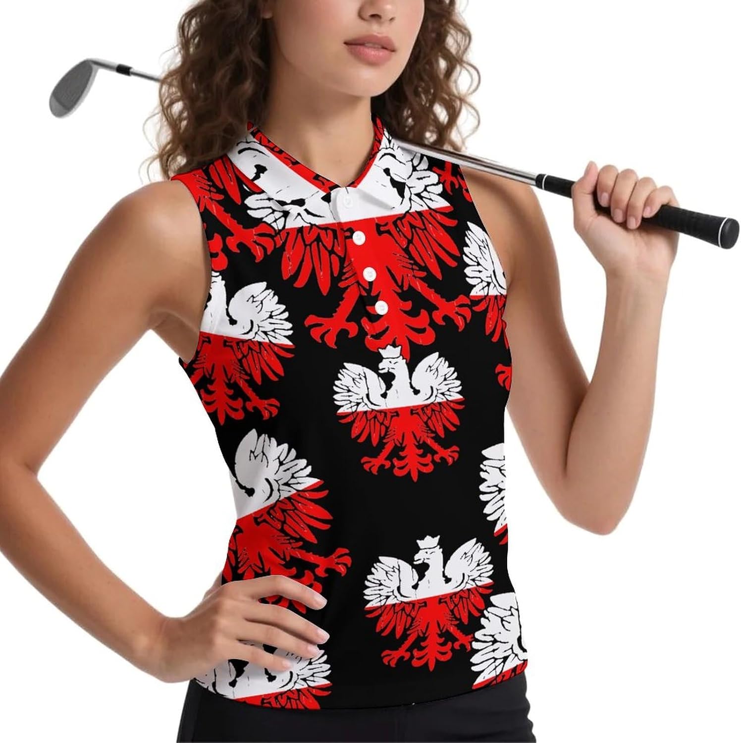 Poland Flag Polish Ea-gles Women's Golf Shirt Sleeveless Polo Shirts Tank Tops Blouses Tennis T-Shirts Casual