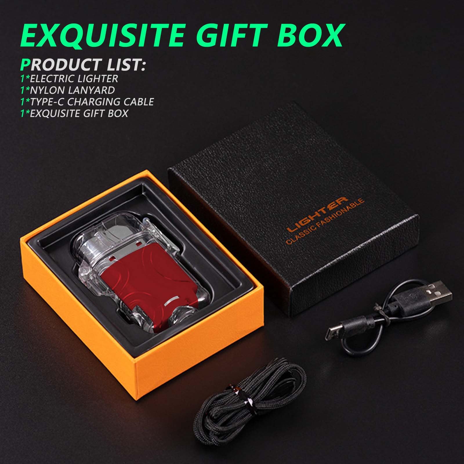 BABOBIU Briquet électrique plasma coupe-vent sans flamme rechargeable avec charge rapide de type C - Cadeau pour homme, petit ami, mari (rouge)