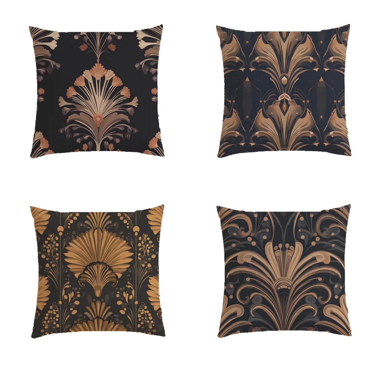 Housse coussin 80x80cm imperméable bohème marron pour salon de jardin extérieur lot de 4
