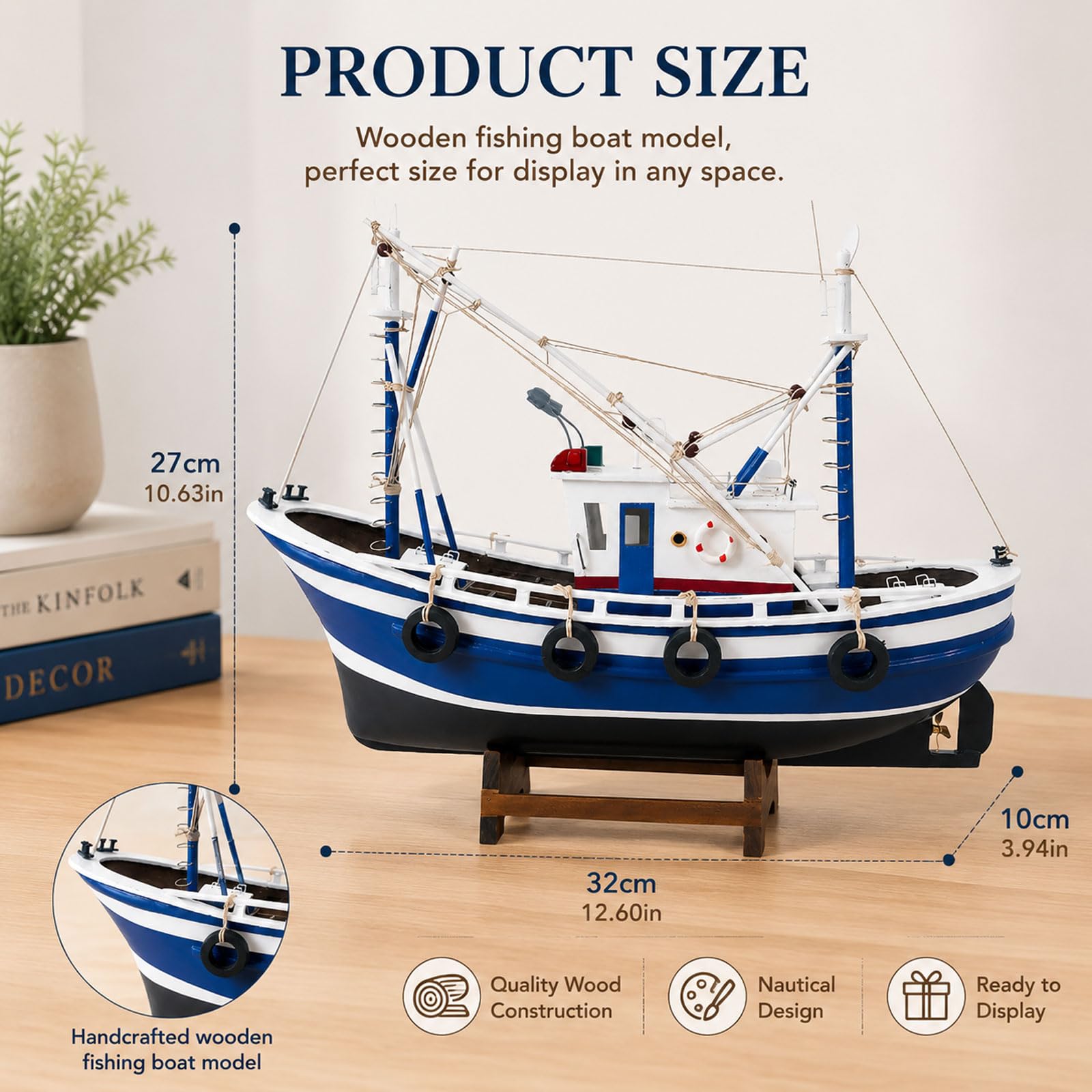 YLME Modellino di Barca da Pesca Ornamento Nautico A Forma di Nave | Realizzato A Mano Decorazioni Costiere E Marittime Per Soggiorno, Ufficio, Mensole, Regalo Per Gli Amanti Dell'oceano.