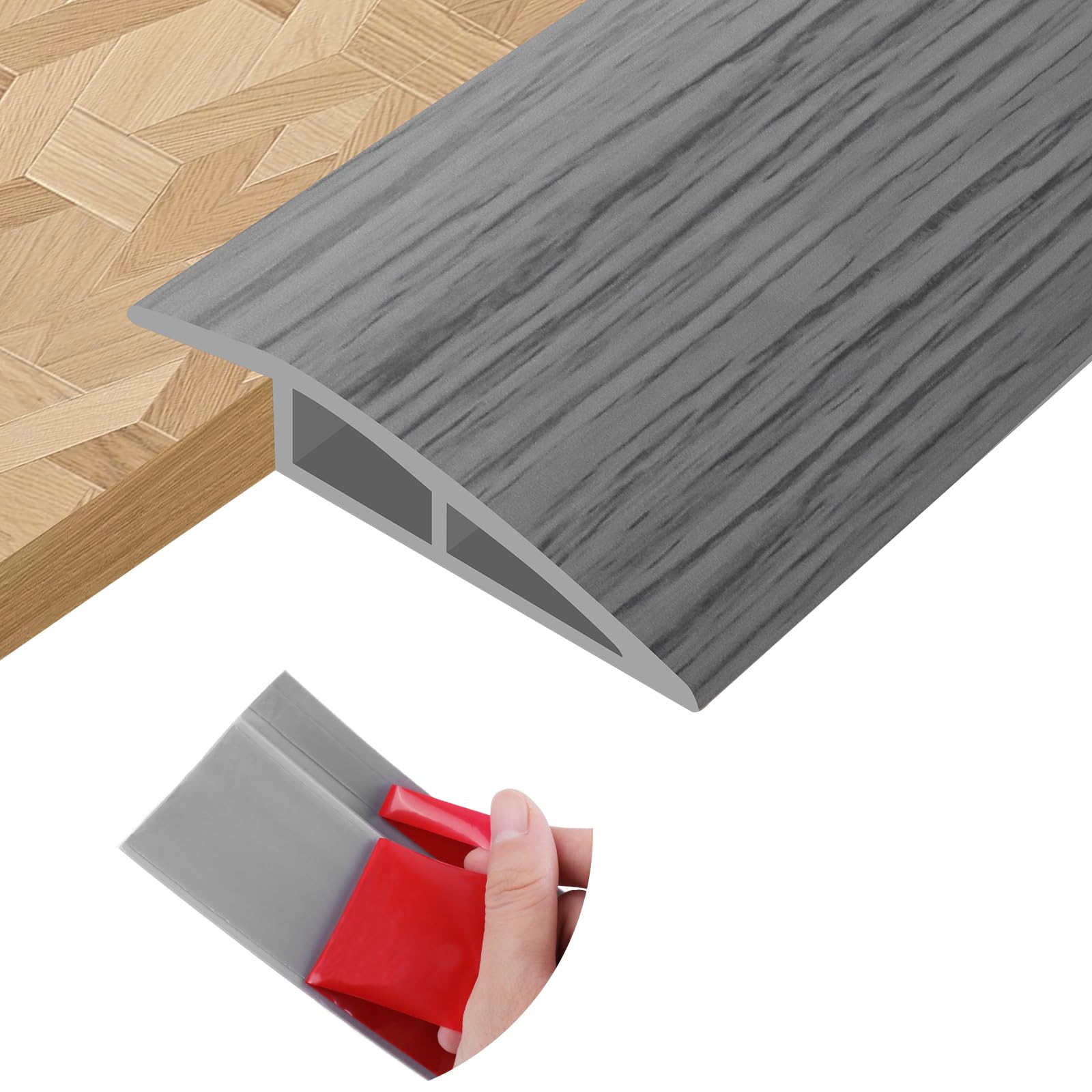 Floor Transition Strips PVC Self-adhesive Door Threshold Strips for Doorways Carpet Edging Laminate Floor Threshold Transition Profile (Light Grey Wood Grain, 15mm×1m)