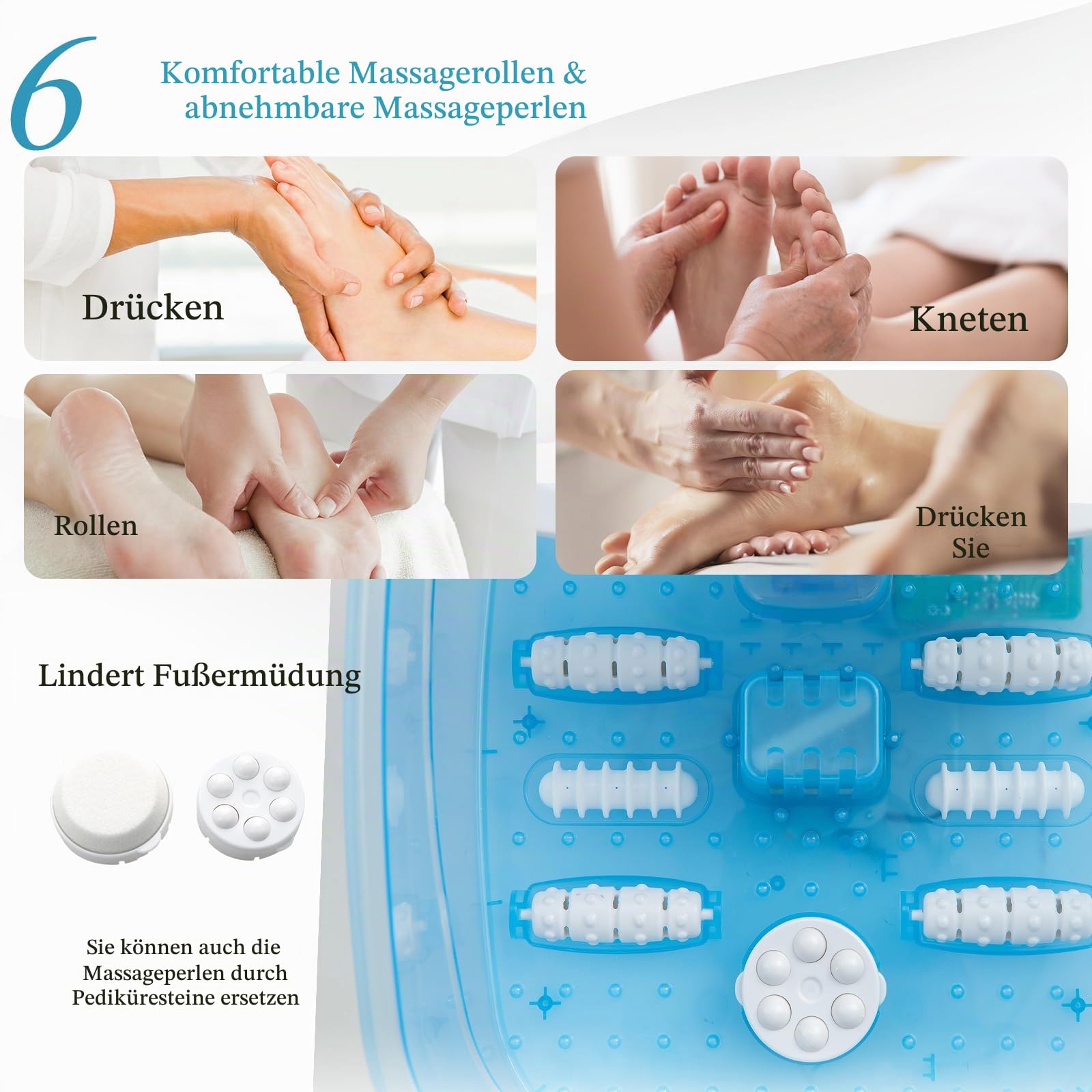 HOMASIS 500W Fußmassagegerät elektrisch, Fußbad mit Wassermassagefunktion, Fussbad mit Heißluftblasen, Fußbadewanne mit Temperaturregelung 35-46°C & Timer 1 Stunde (Blau)