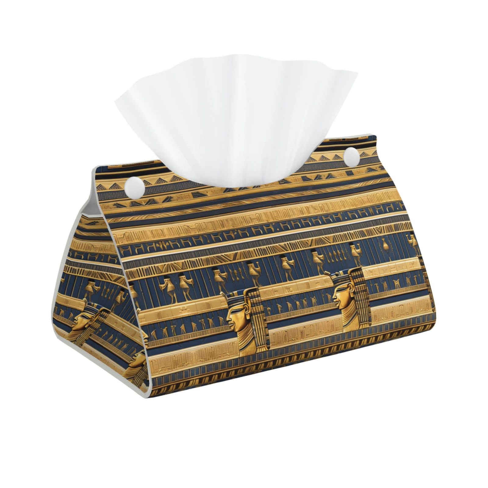 Egyptian Pharaonic Frescoes Print Long Tissue Box Cover Holder Foldable Leather Organizer for Vanity, Nightstand, Desk & Bathroom