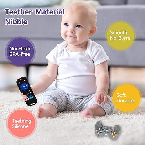 Miniatura 5 de Paquete de 2 mordedores de silicona para bebés de 6 a 12 meses, juguetes de dentición para bebés de 0 a 6 meses, mordedor remoto para bebés,