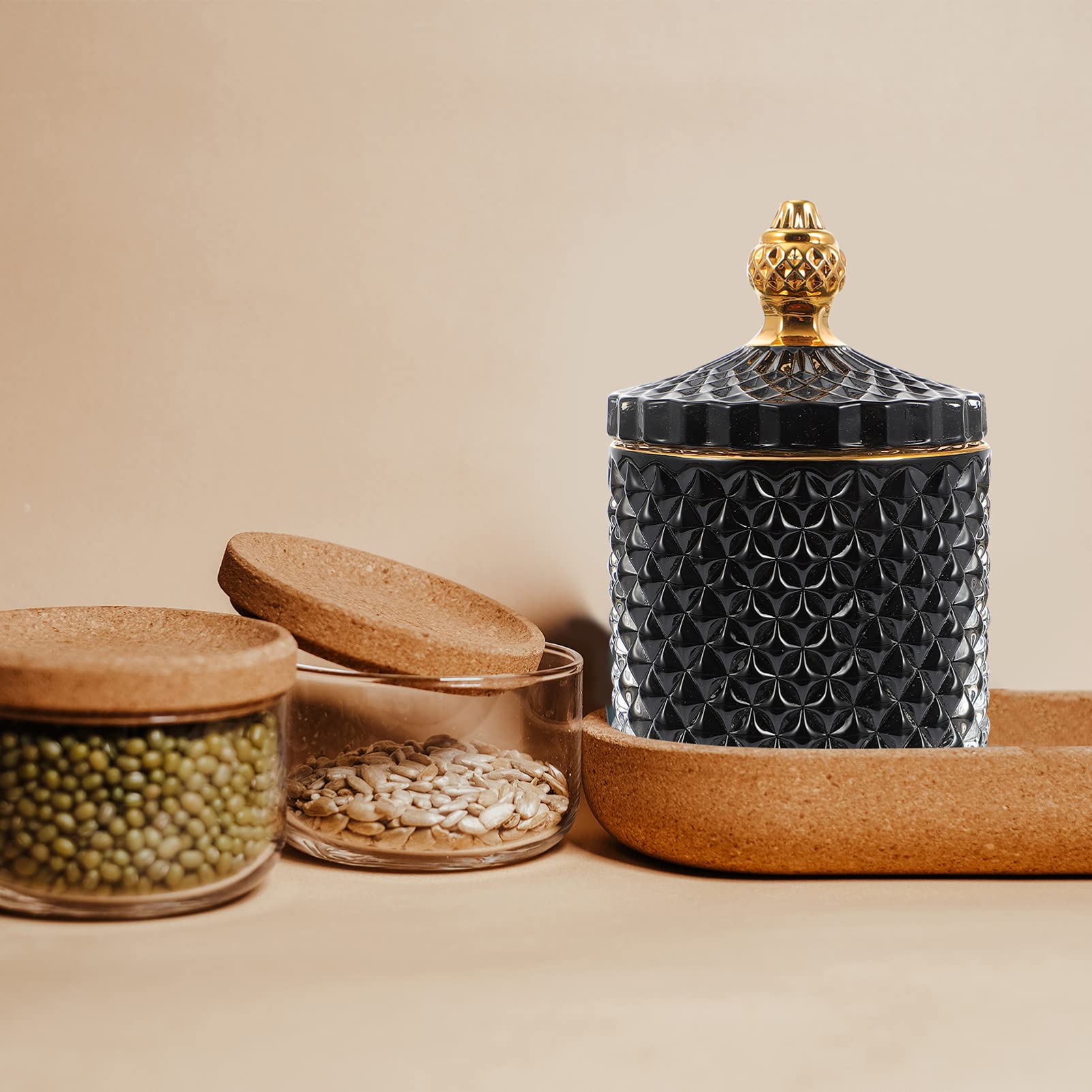 Garneck Glas Vorratsdose mit Deckel Schwarz Bonboniere Süßigkeiten Dose Schmuckdose Zuckerdose Wattepadspender Schmuck Perlen Candy Schokolade Aufbewahrung Multifunktional Organizer
