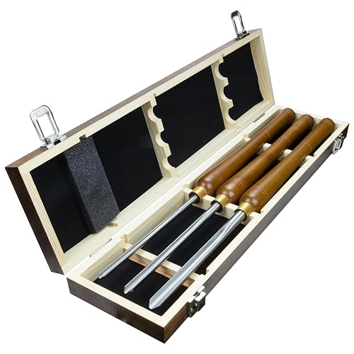 DEEFIINE 3 Pcs HSS Bowl Gouge Lathe Chisel Set Wood Turning Tools with Wooden Box, 3/8-Inches, 1/2-Inches and 5/8-Inches chisels for Woodturning - Hss03