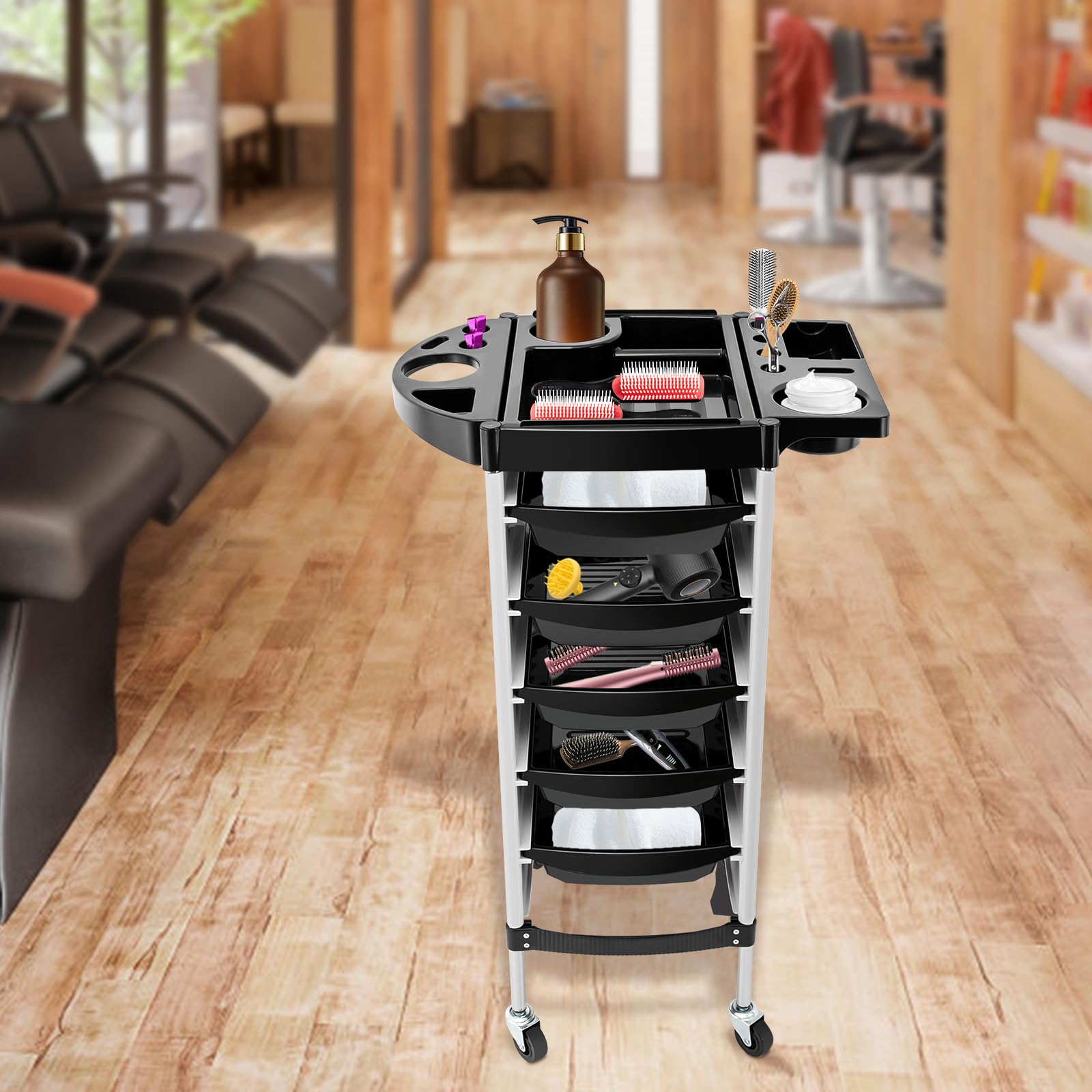 MINRS Carrito de peluquería 52x36x90 cm 5 cajones extensibles blanco