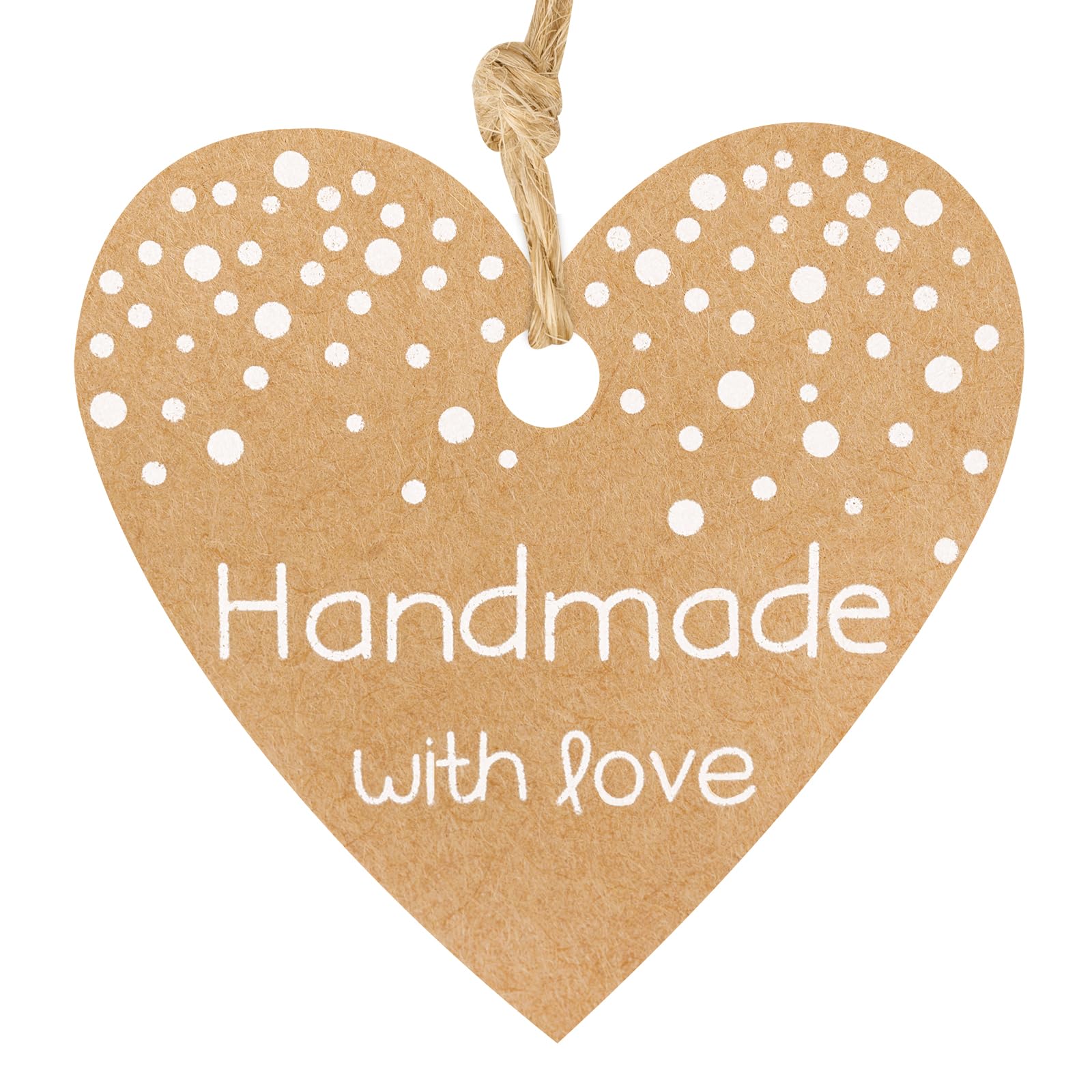 Anwyll Handmade Gift Tags, 100 Pcs Kraft Paper Heart Gift Tags, Personalized Handmade with Love Gift Hang Tags with String for DIY Crafts, Gift Wrapping, Wedding, Birthday Party, Bridal Shower Favors