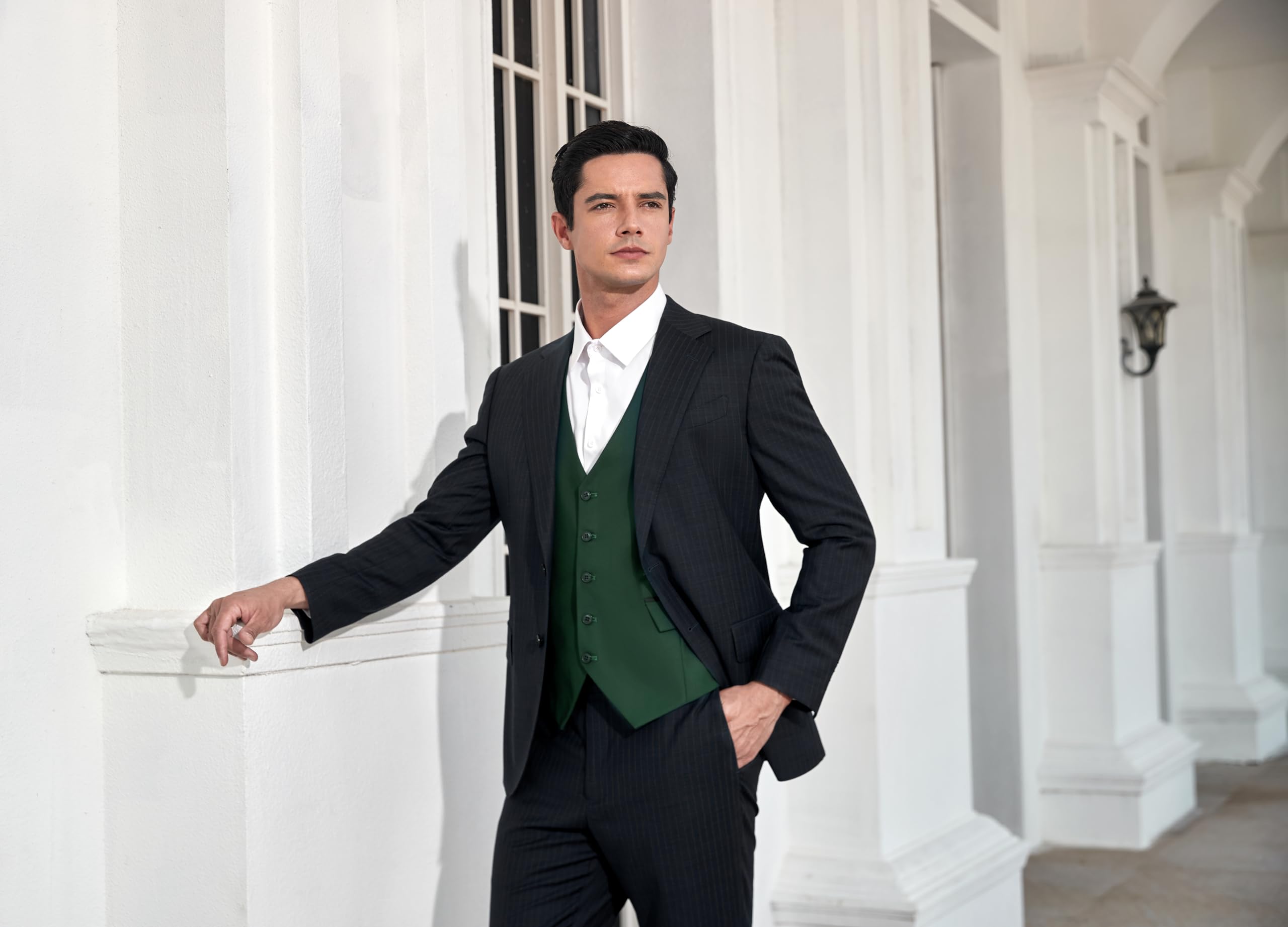 HISDERN Anzugweste für Herren Elegant Hochzeit Weste Klassische Einfarbig Casual Businessweste Formelle Smoking Anzugwesten mit Taschen