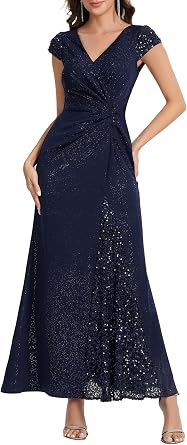 Ever-Pretty Womens Glitter V-Neck Formal Wedding Guest Dress Sequin Stretchy Mother of Bride Dresses Evening Gown 02657