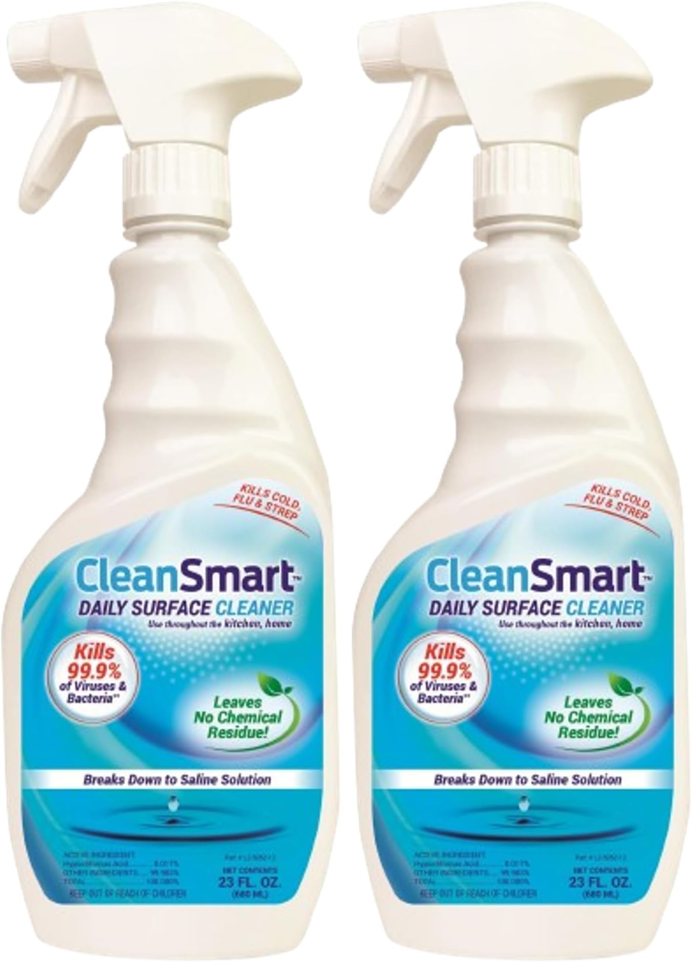 CleanSmart Daily Surface Cleaner and Pet-Safe Disinfectant, Kills 99.9% of Viruses, Bacteria, 23 ounce Bottle (Pack of 2)