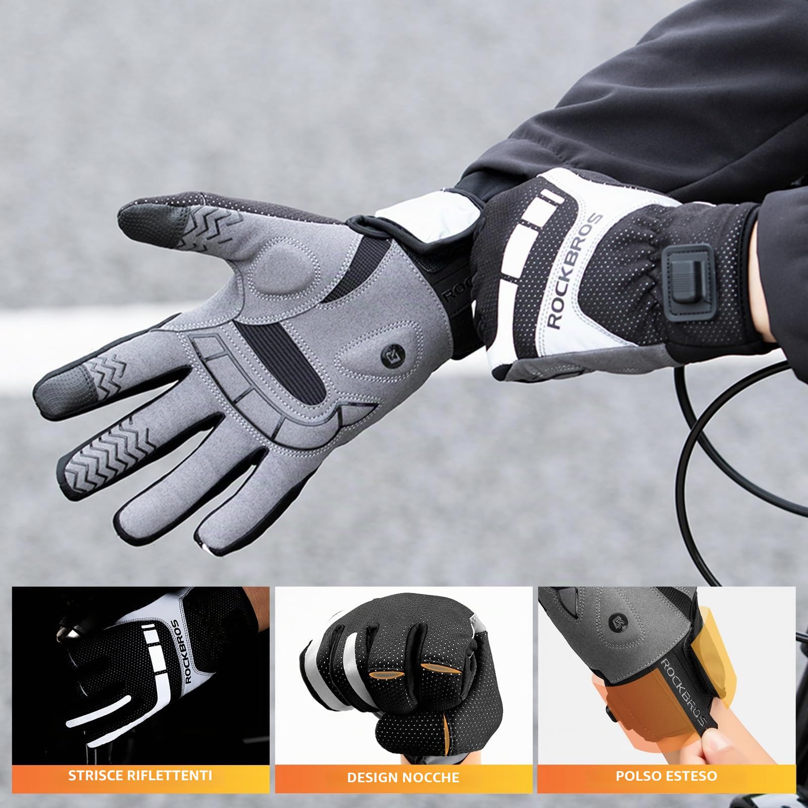 ROCKBROS Guanti Ciclismo Riscaldati, Guanti Termici Invernali Bici, Guanti con Touch Screen, Adatto per Sci Ciclismo Alpinismo, Uomo Donna