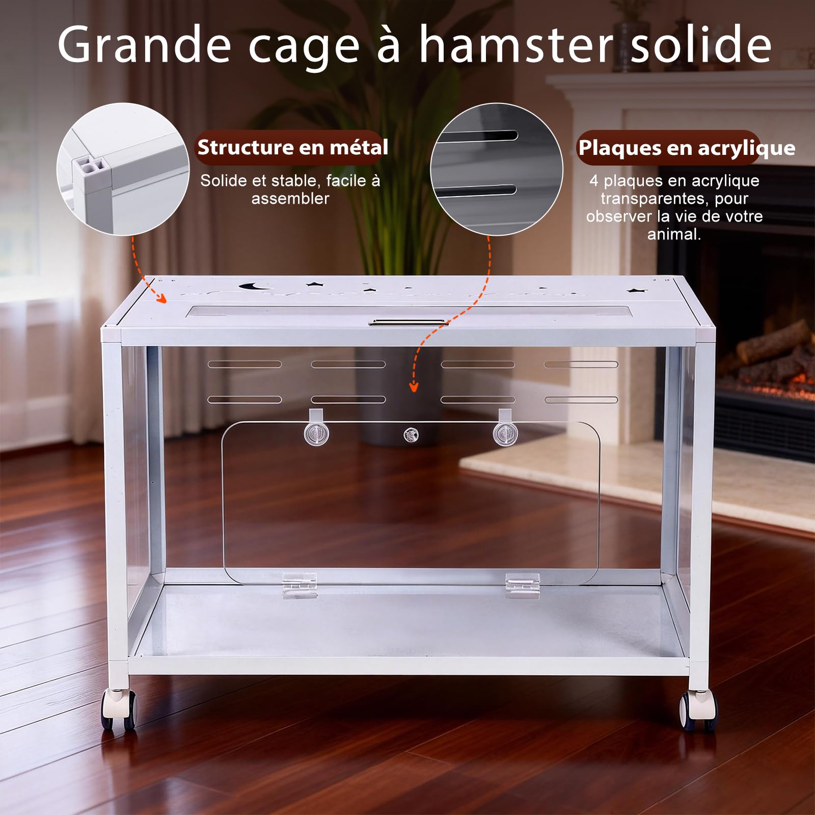 Grande cage pour hamster en métal 80 x 50 x 55 cm Cage à rongeurs avec roues, stable, blanche