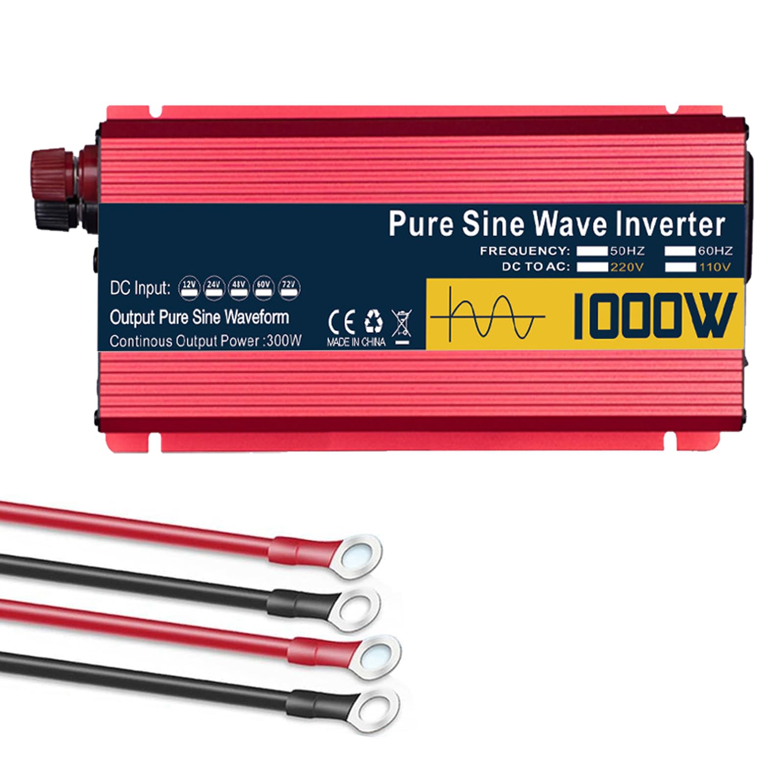 Inverter a Onda Sinusoidale Pura da 72V a 110V, 1000W CC 72V/60V/48V/24V/12V, Caricabatterie, Ingresso CC, Uscita CA, Inverter di Potenza Solare Fuori Rete 120V/230V per Camion, Casa(Size:12V to 220V)