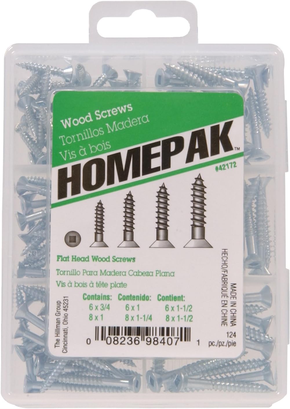 Hillman HOMEPAK 42172 Flat Head Square Drive Wood Screws 6 inches, Zinc