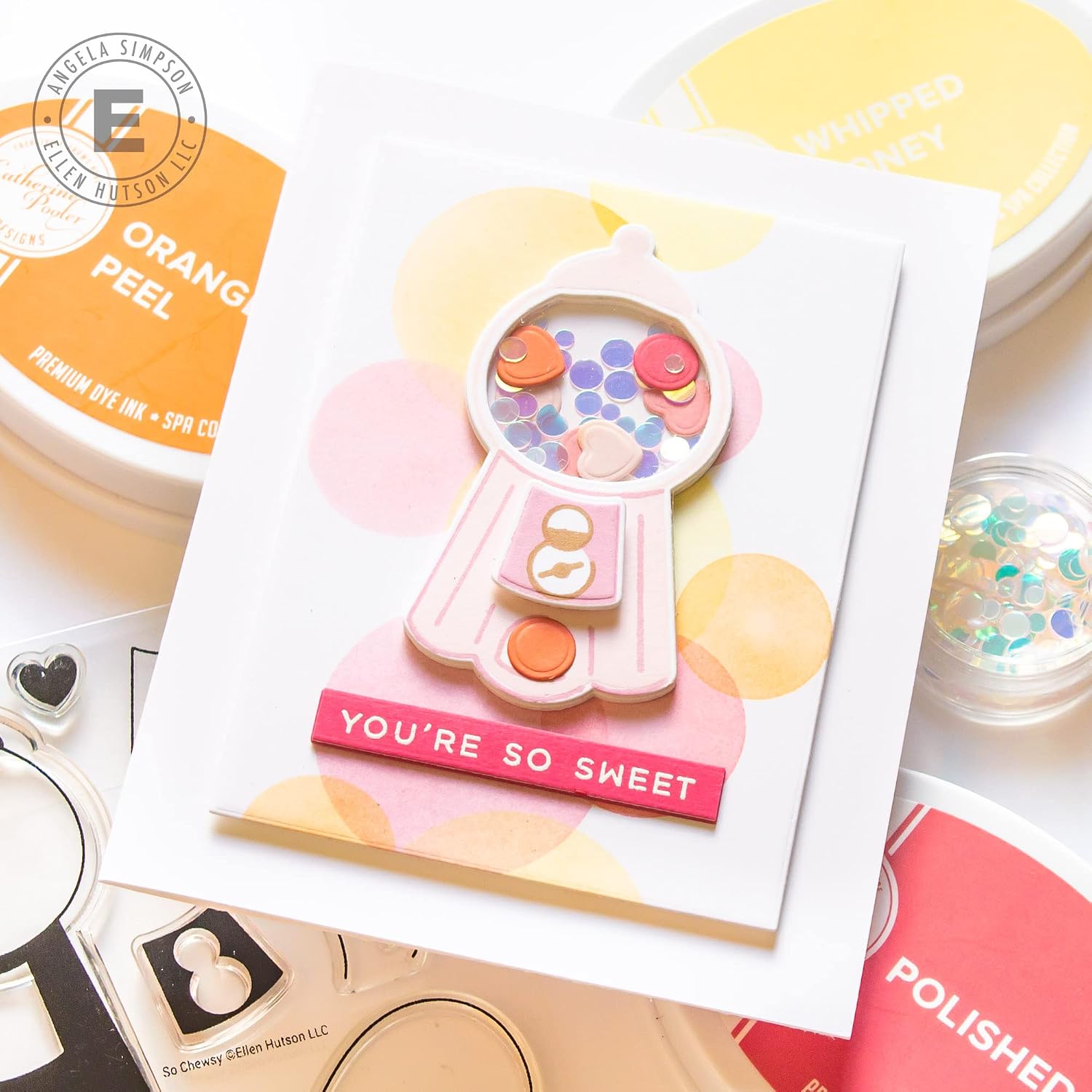 So Chewsy by Julie Ebersole, Essentials by Ellen Stamp & Die Cut Combo, Food Puns, Funny, Friendship Love Sweet Punny Humorous Hilarious Valentine Bubblegum Machine Layering