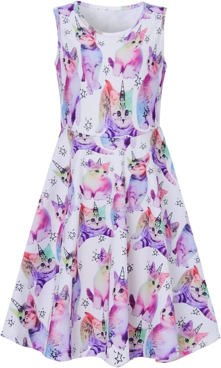 AhegaoGirl's Floral Sleeveless Dresses Kids One Piece Sundress for Casual School 4-13 Years Old