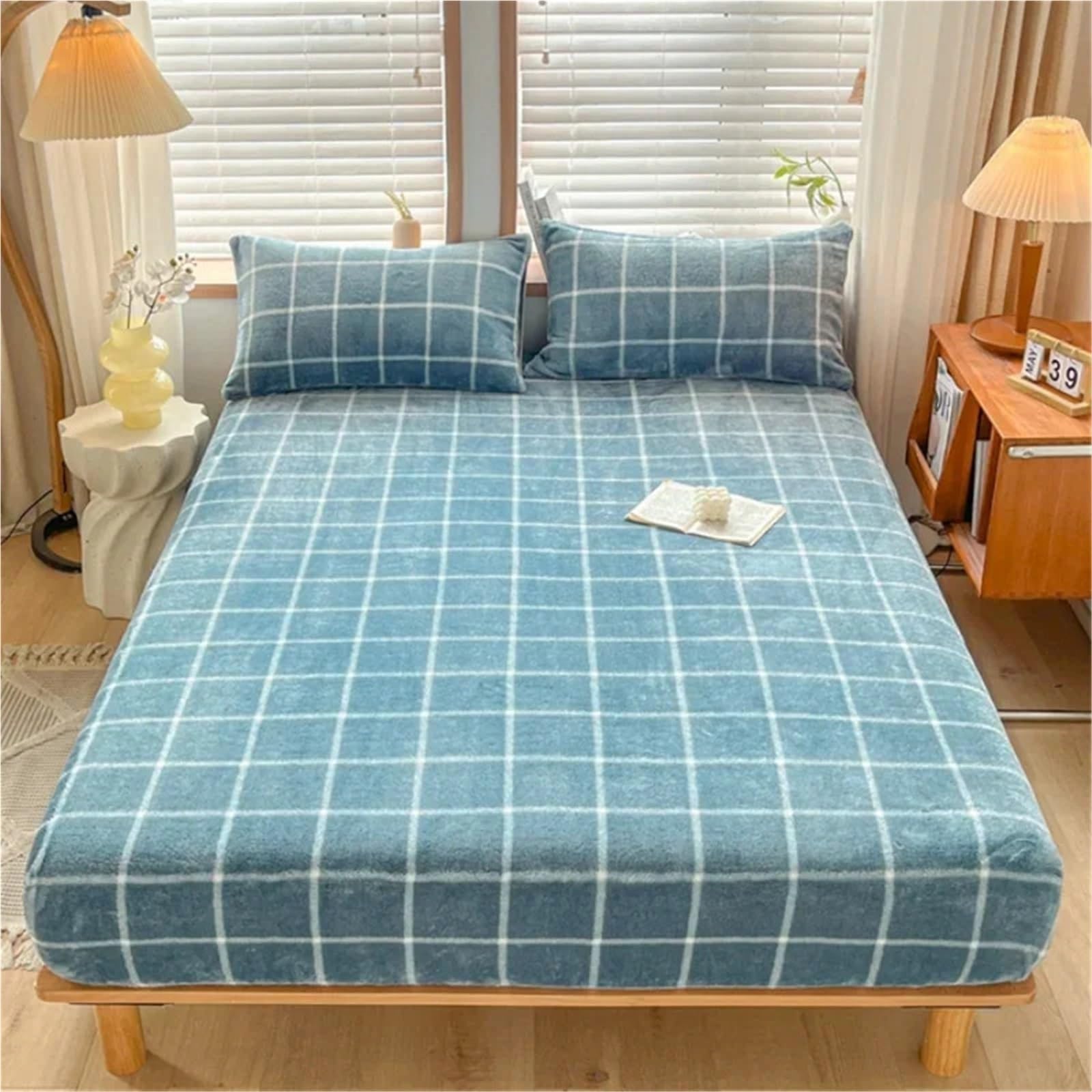 Sábana Bajera con Esquinas de Felpa Sábana de Pila Leche Invierno, Colcha cálida Gruesa Forro Polar Extra Ajustada, Funda colchón con elástico(5,120x200x25cm 1pcs)