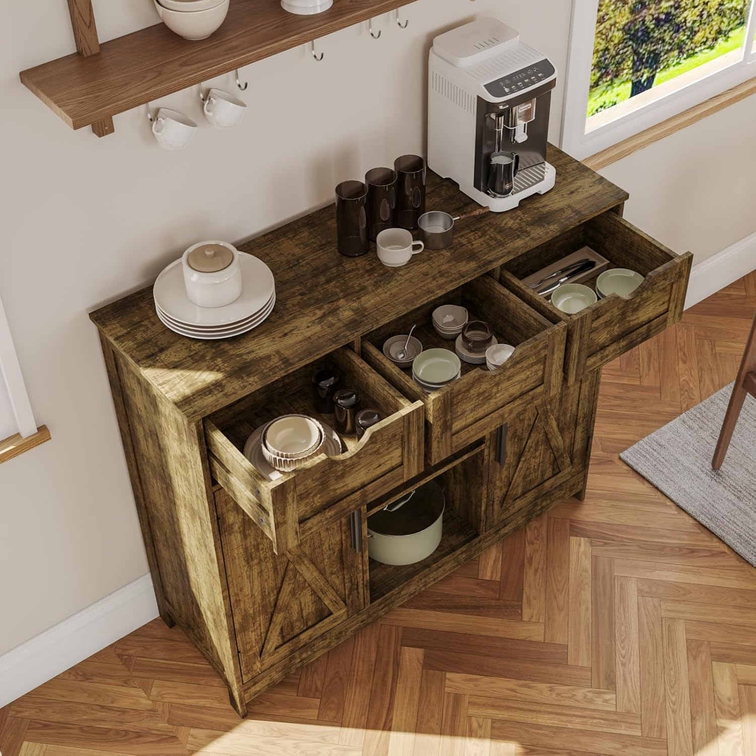 Farmhouse Style Buffet Cabinet with Ample Storage