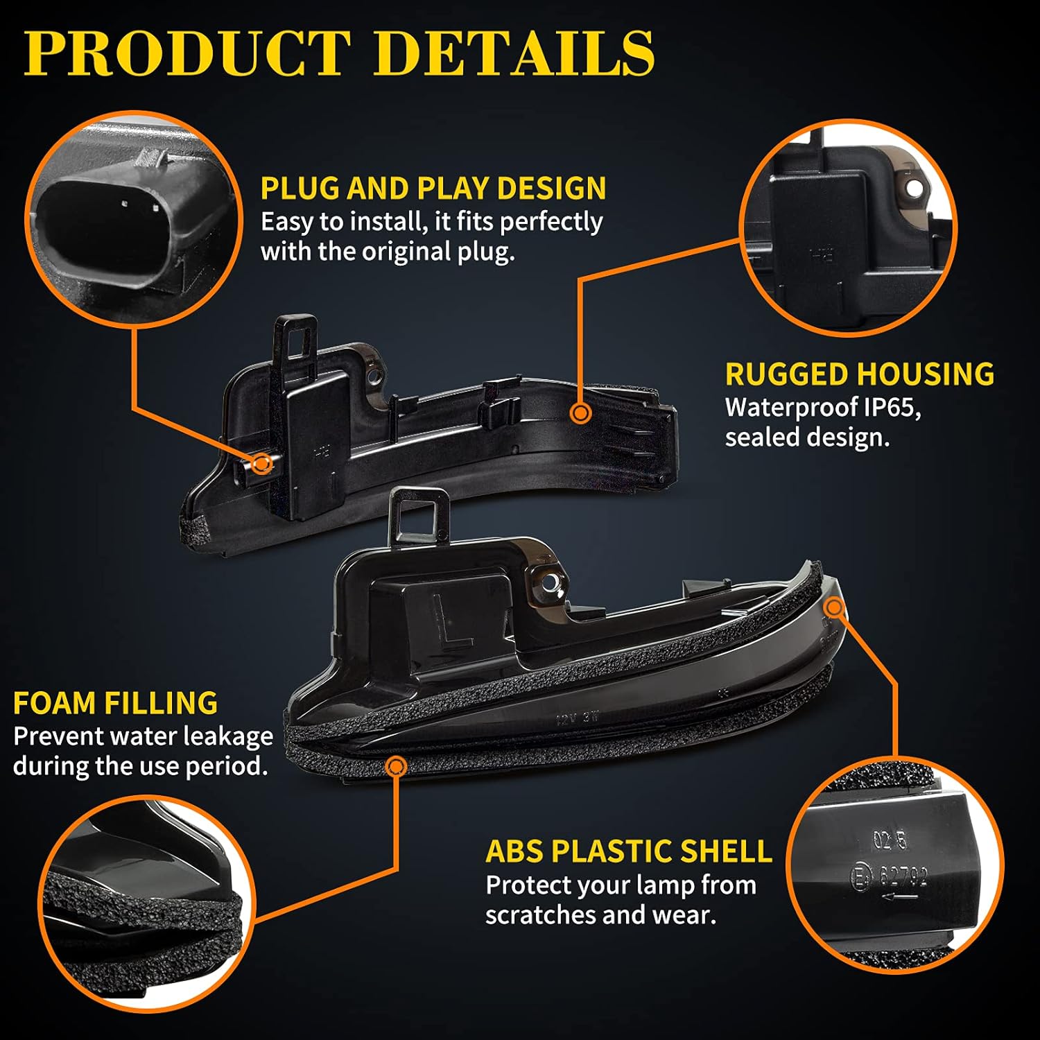 POPMOTORZ Dynamic Sequential led Turn Signal Lights Assembly Amber Rear View Side Mirror Marker Indicator Lamps, forT-oyota Tacoma 2016-2022, RAV4 MK5 XA50 2019-2023, Highlander MK4 XU70 2020-2023