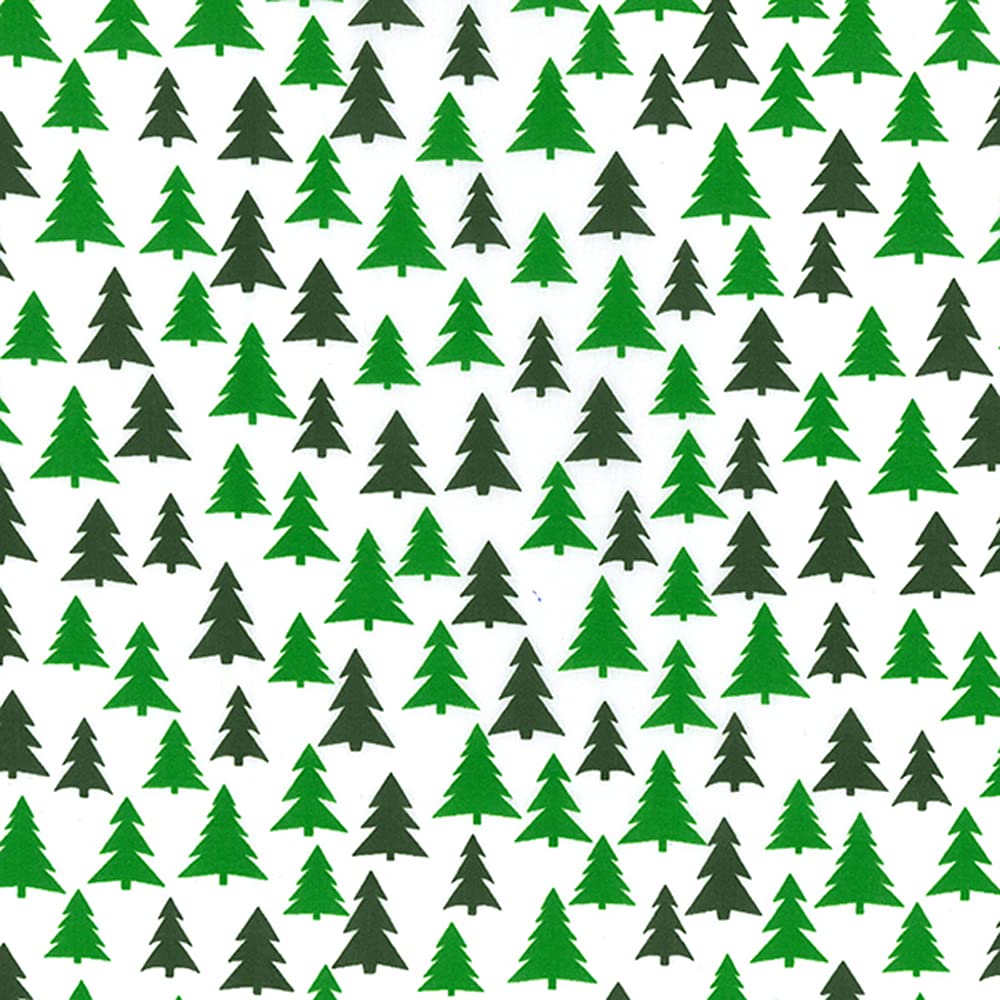 Christmas Fabric - Green Christmas Trees on White - Polycotton Xmas Craft Fabric Material Metre