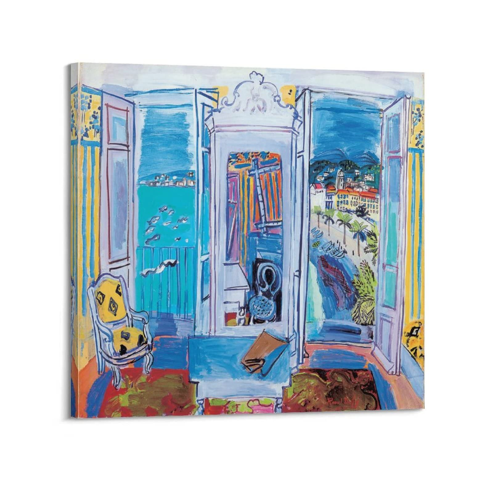 Raoul Dufyラウル・デュフィ画家の作品「ニースの窓開き」アートプリントポスター 絵画 ポスター 印刷 ウォールアート リビング  ダイニングルーム ベッドルーム 壁飾り 壁の絵16x16inch(40x40cm)