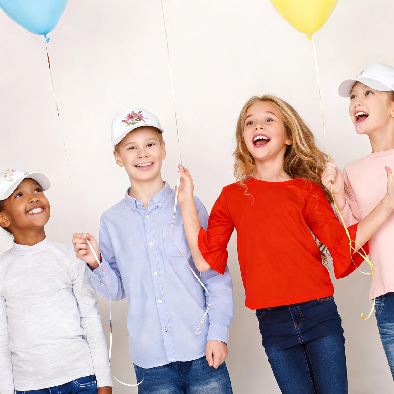 Aneco 16 Packs DIY Baseball Caps Hats, Adjustable Sport Ball Caps, White Creative Painting Baseball Cap with Acrylic Paint Strips and Brushes, Stickers for Outdoor Sports, Camp, Summer, Birthday - Image 7