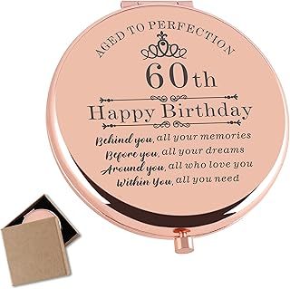 Cawnefil 60th Birthday Gifts for Women Rose Gold Compact Makeup Mirror Happy 60 Years Old Birthday Gifts for Women Turning 60th Birthday Gift for Mom Grandma 60th Birthday Gift Ideas