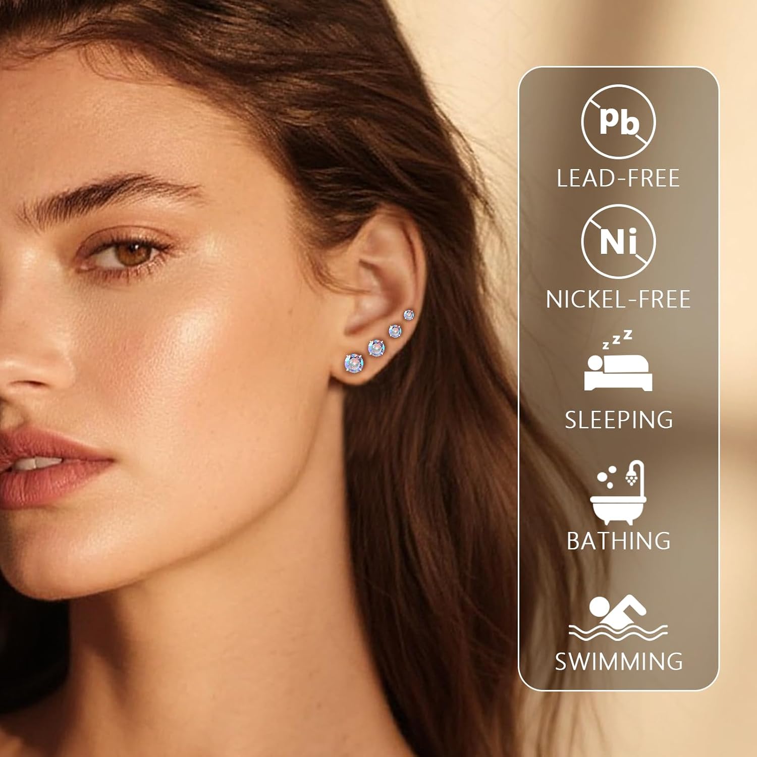 limerencia 4 Pairs G23 Hypoallergenic Flat Back Titanium Earrings Set for Women Men,20G 3-6mm Screw Back Cubic Zirconia Studs Cartilage Earrings for Sensitive Ears - Image 5