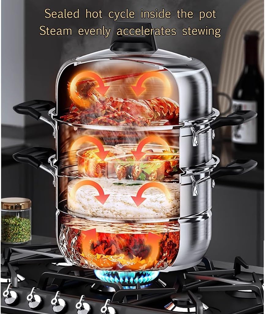 鍋、スープ鍋、SUS304ステンレス鋼、5層複合鍋底、蒸し魚介類、蒸しパン、魚、煮込みチキンスープ28cm、B