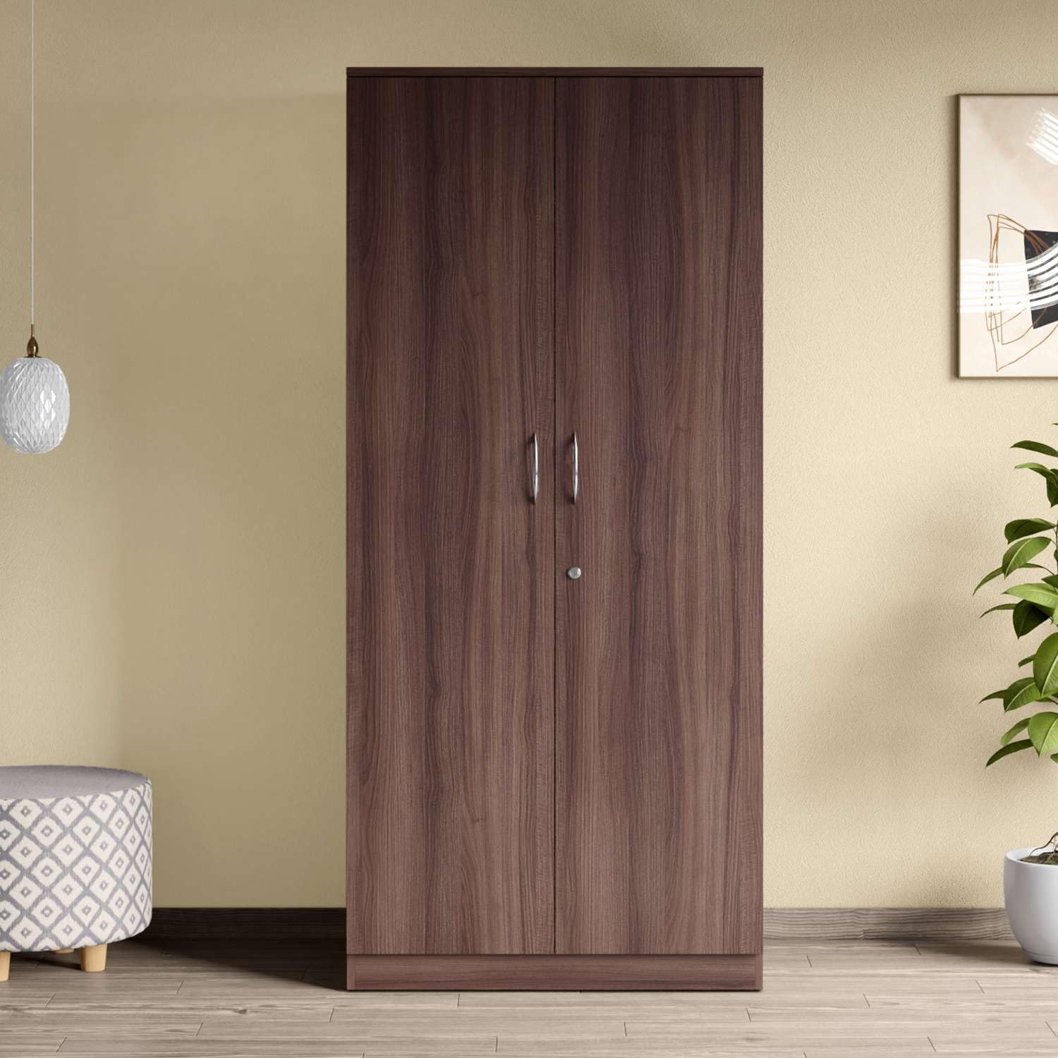 GODREJ INTERIO Wardrobe EWA 2-Door Engineered Wood Wardrobe for Clothes (Brown), 1-Year Warranty, 2 Shelves, 1 Drawer