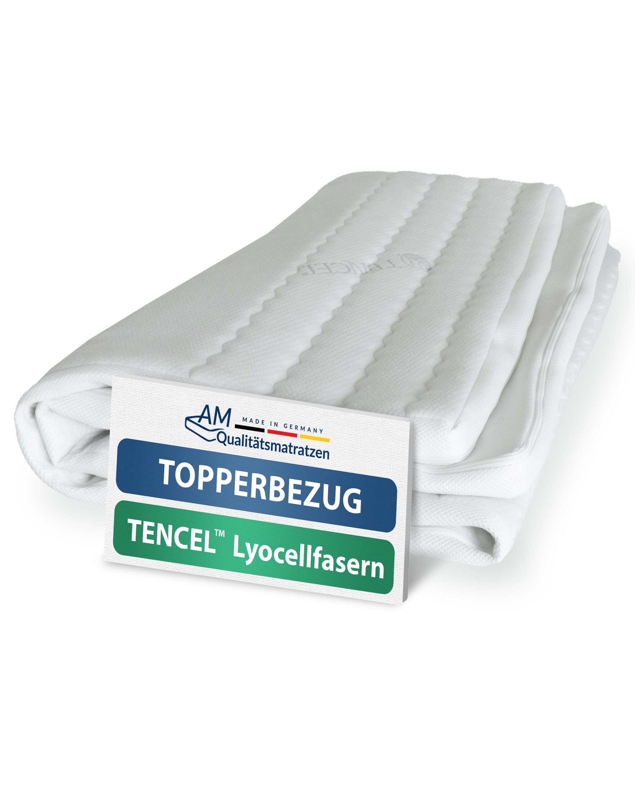 AM Qualitätsmatratzen Funda para Topper 90x200 de 4-6 cm de Altura del núcleo - Made in Germany & Sello Oeko-Tex - Funda para Topper 90x200 hipoalergénica con Cremallera en los 4 Lados