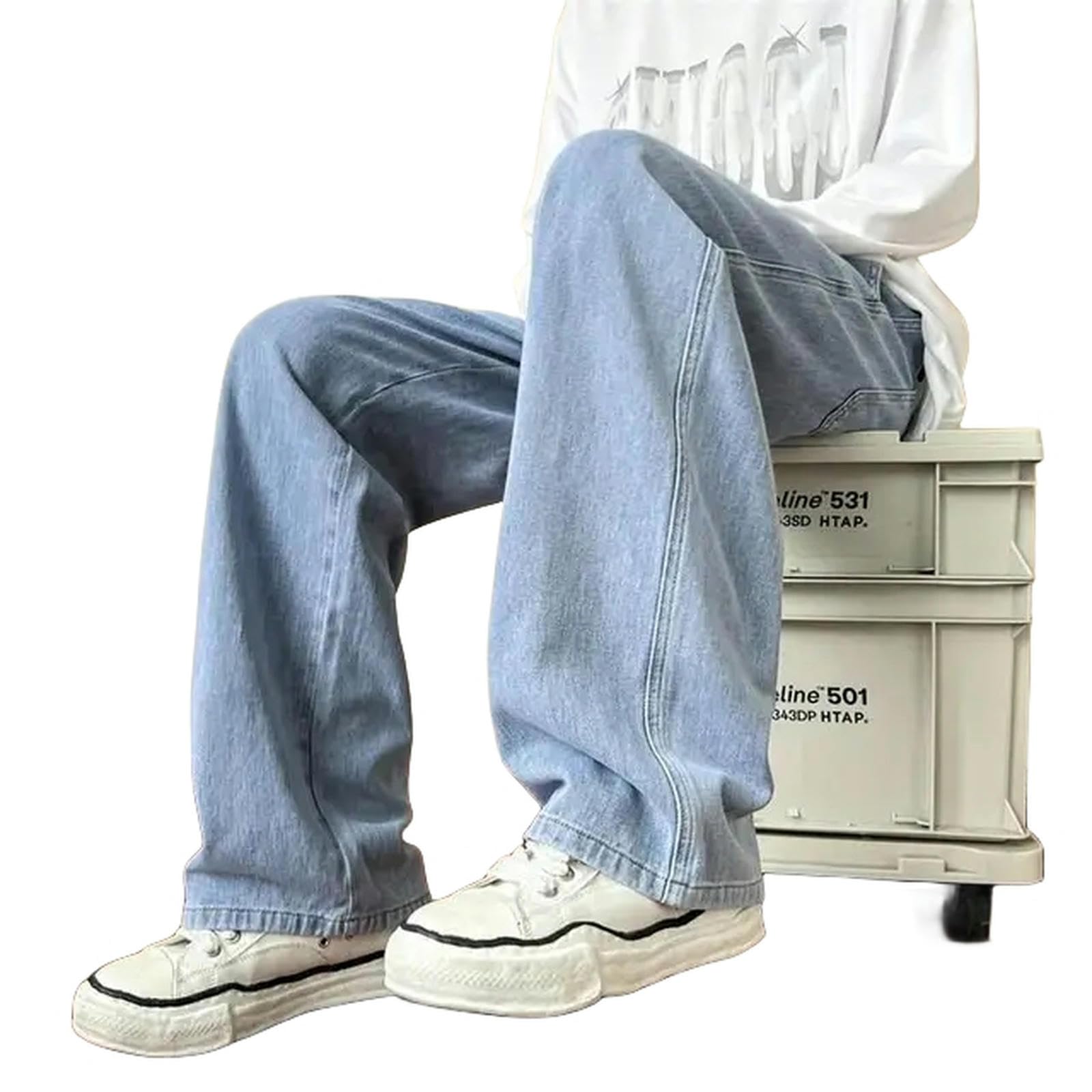 Jeans Uomo Larghi Uomini Lunghezza alla Caviglia Jeans Maschio Straight Denim Baggy Jeans