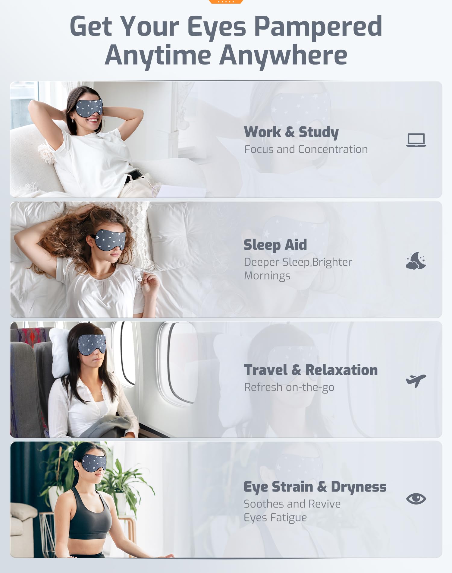 Máscara de ojos térmica, compresa de ojos cálida inalámbrica para ojos secos, blefaritis, máscara de ojos con bloqueo de luz para hombres y mujeres, máscara eléctrica cálida para dormir en avión,